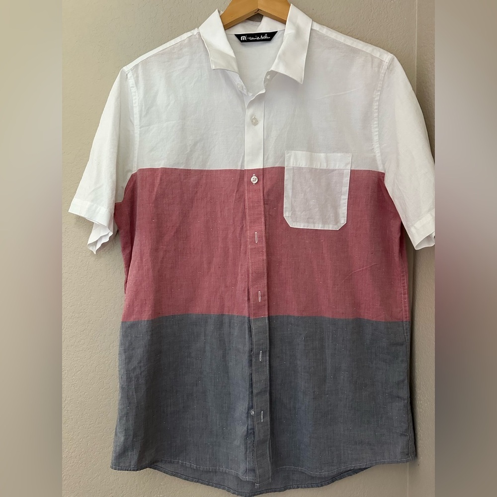 TravisMathew short-sleeve button-up shirt color-block design L, Beach, Resort